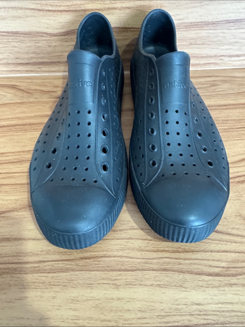 Native Shoes Black Perforated Slip-On Loafers great for a slim/narrow foot